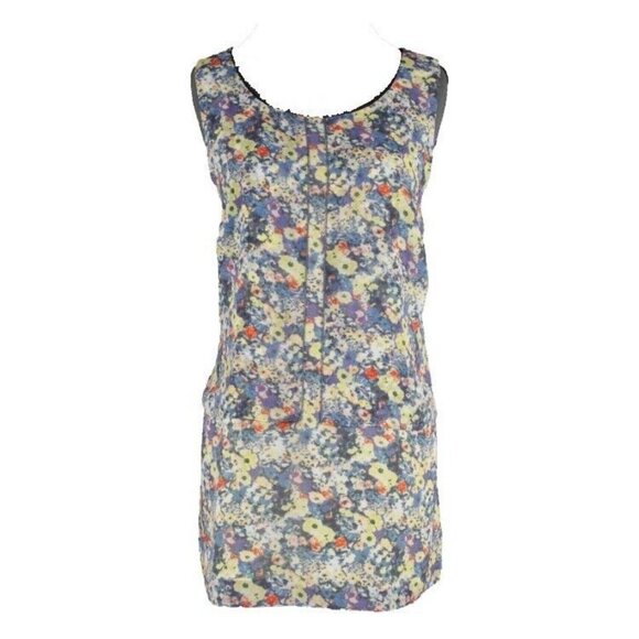 CAbi Tops - CAbi Sz M Navy Blue Yellow Multi Sheer Lined 3 Layers Flowy 100% Poly Top
